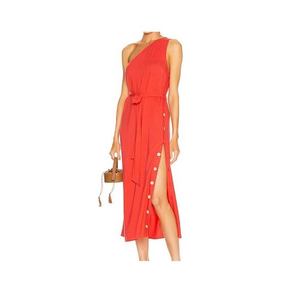 Flagpole Dresses & Skirts - Flagpole NYC Dress Women's XL Red One Shoulder Corsica Side Slit Belted Buttons